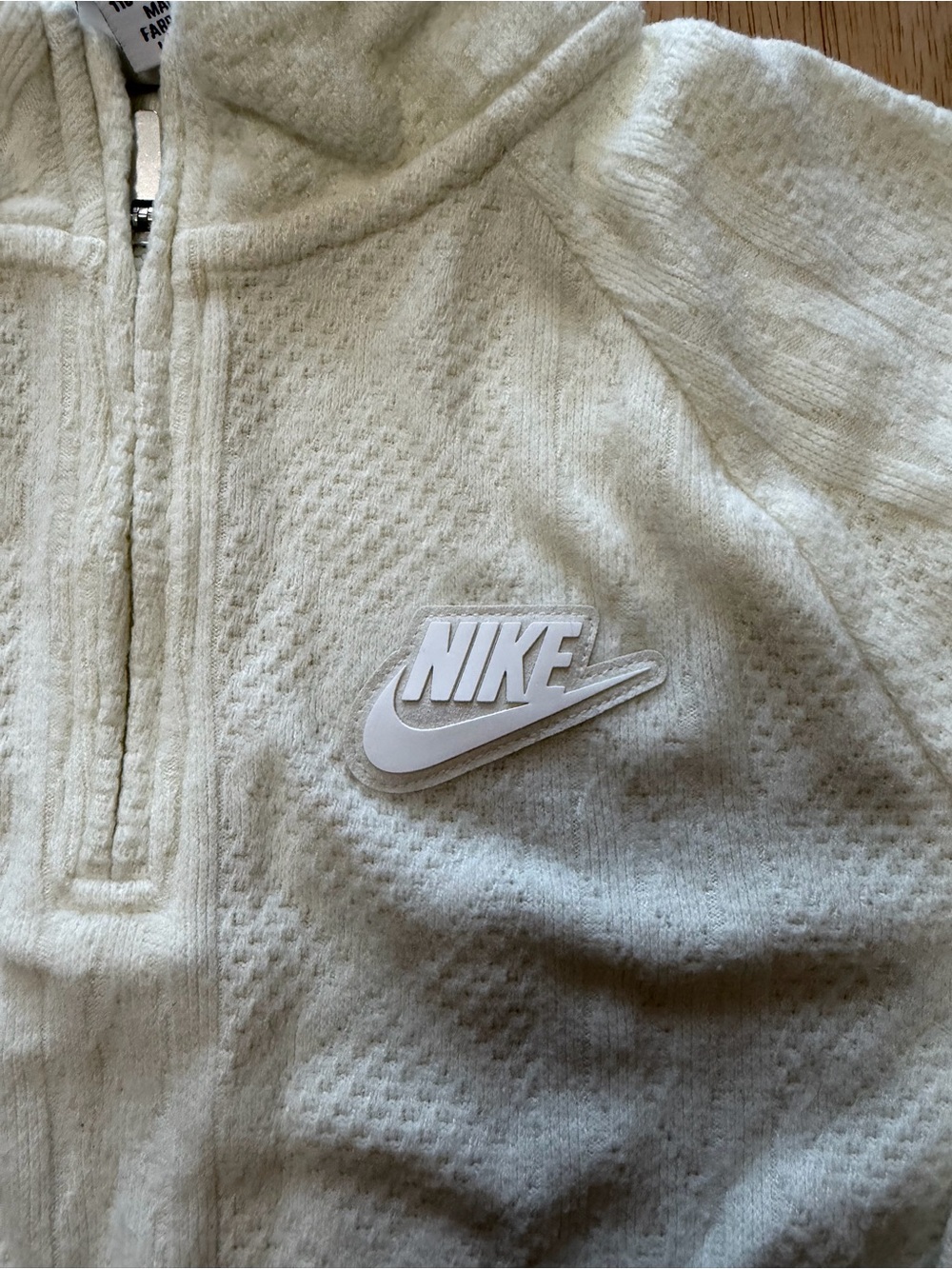 Nike Boys Size 7 Quarter Zip Pullover Sweater Fleece Cream Ivory VGUC - Picture 3 of 6